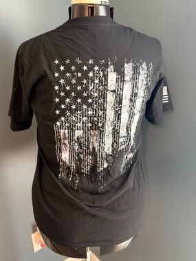 Grunt Style Black Short Sleeve Tee with Distressed White American Flag